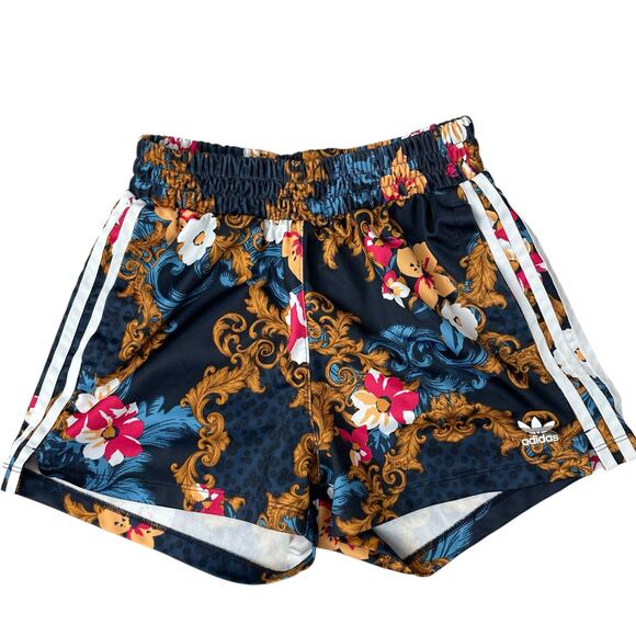Adidas Her Studio London Floral Shorts XS Blue Multi Striped Run Workout Train - Picture 1 of 8